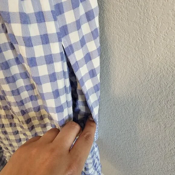 Calista Tiered Gingham Checked Midi Dress w/Pockets Blue Cottagecore Modest S - Picture 6 of 12
